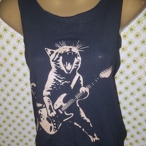 New with Tags Black Gold Tan Cat Playing Guitar Razorback Tank